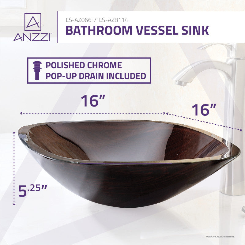 Cansa Series Deco-Glass Vessel Sink in Rich Timber