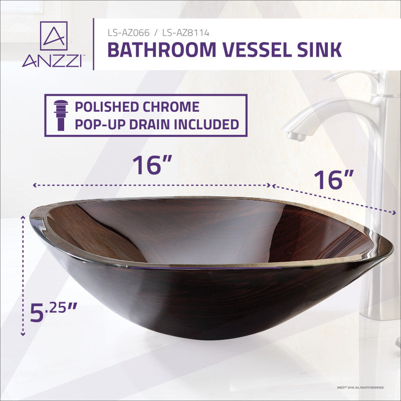Vonu Series Deco-Glass Vessel Sink in Rich Timber