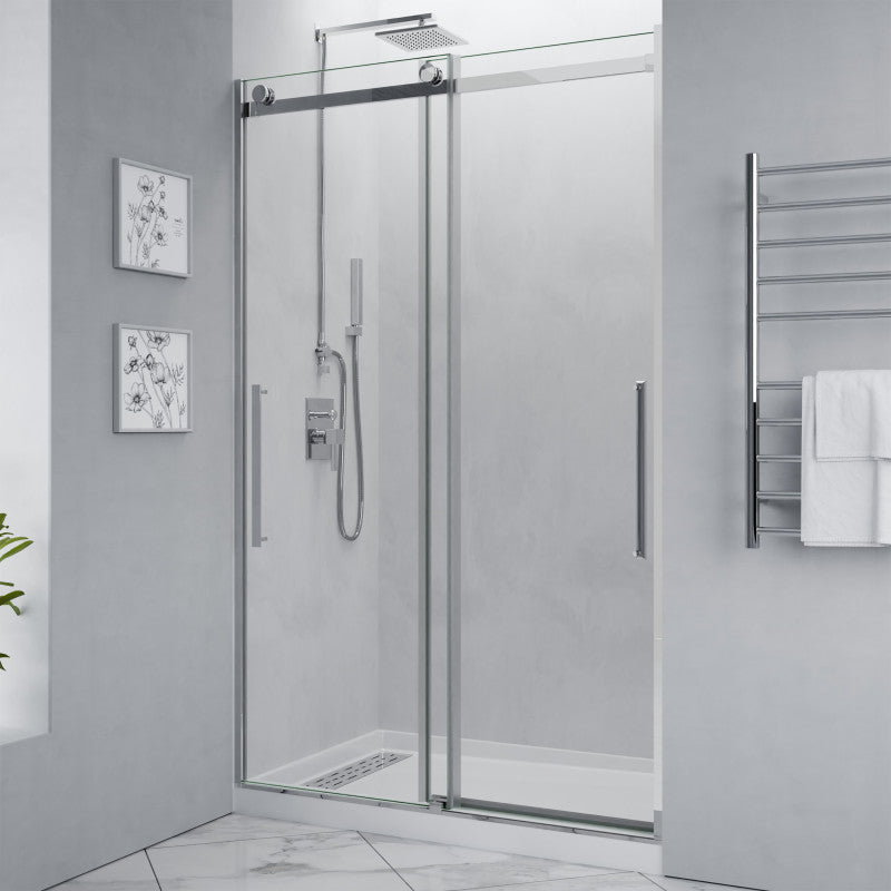 SD-FRLS05901CH - Stellar Series 48 in. x 76 in. H Sliding Frameless Shower Door in Chrome with Tsunami Guard Tempered Clear Glass