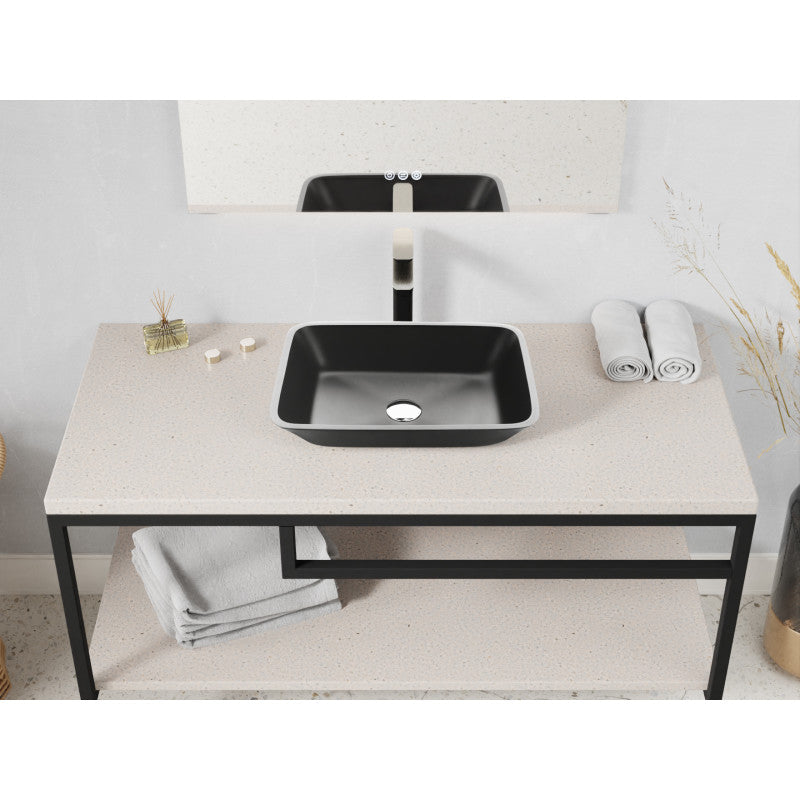 LS-AZ911MB - Innovio Rectangle Glass Vessel Bathroom Sink with Matte Black Finish