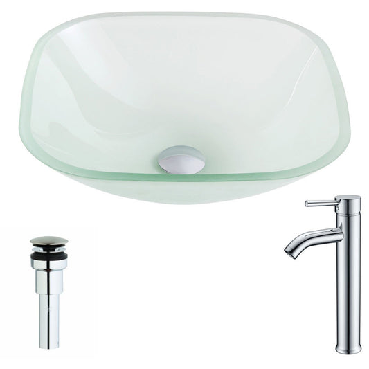 LSAZ081-041 - Vista Series Deco-Glass Vessel Sink in Lustrous Frosted with Fann Faucet in Chrome