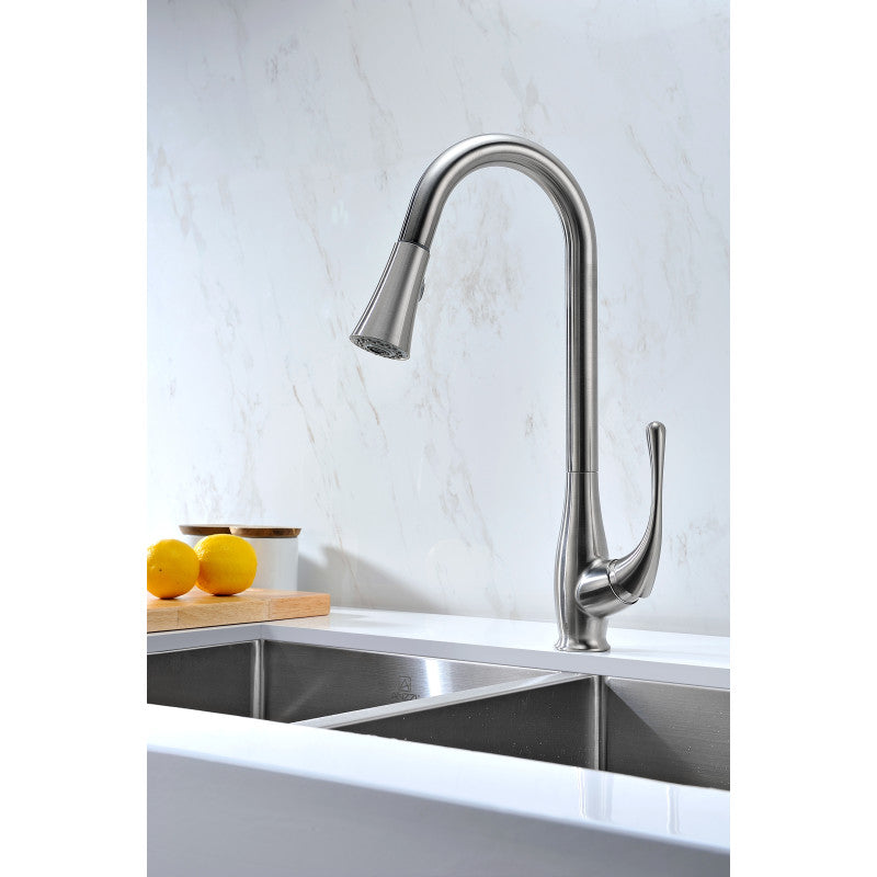 KF-AZ042 - Singer Series Single-Handle Pull-Down Sprayer Kitchen Faucet in Brushed Nickel