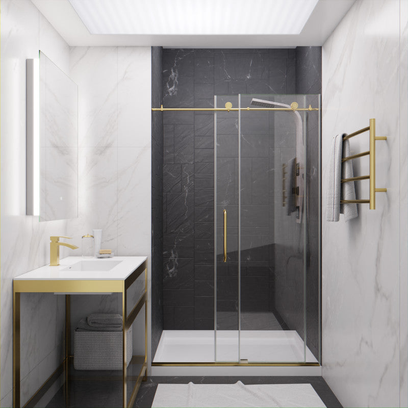 Leon Series 48 in. by 76 in. Frameless Sliding Shower Door with Handle