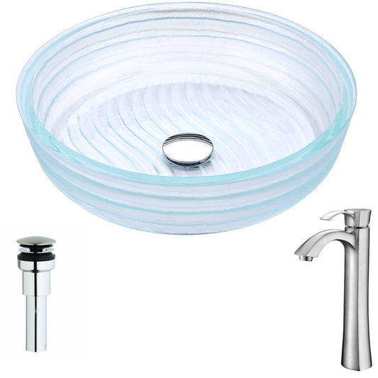 LSAZ064-040 - Canta Series Deco-Glass Vessel Sink in Lustrous Translucent Crystal with Fann Faucet in Brushed Nickel