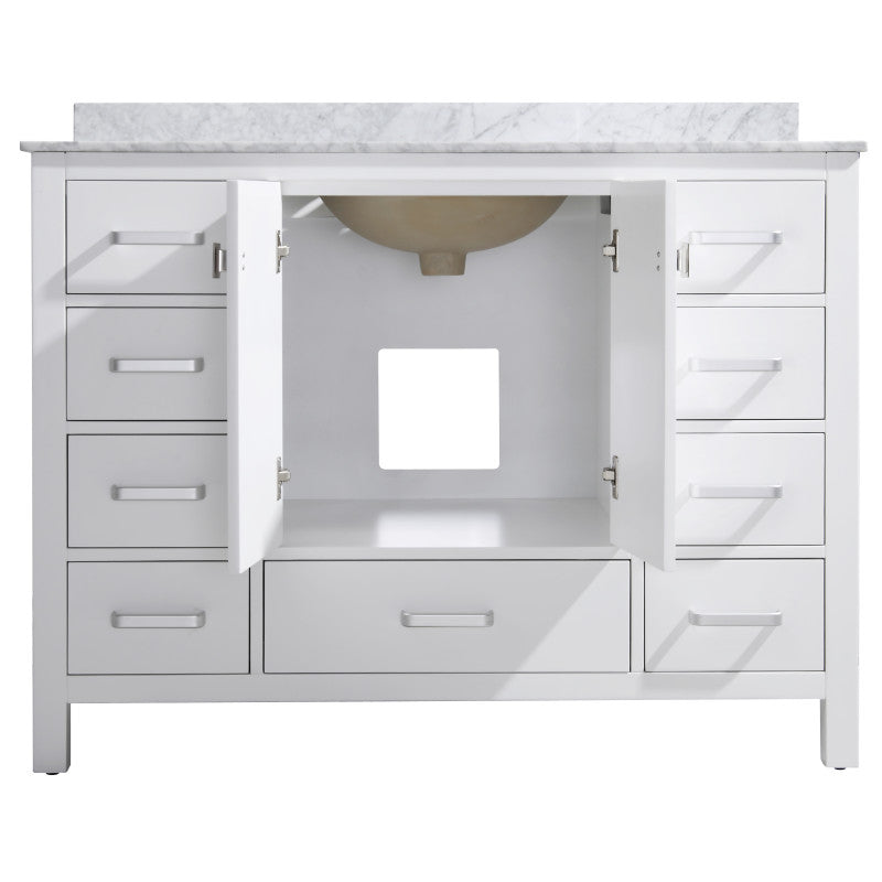 Chateau 48 in. W x 22 in. D Bathroom Bath Vanity Set with Carrara Marble Top with White Sink