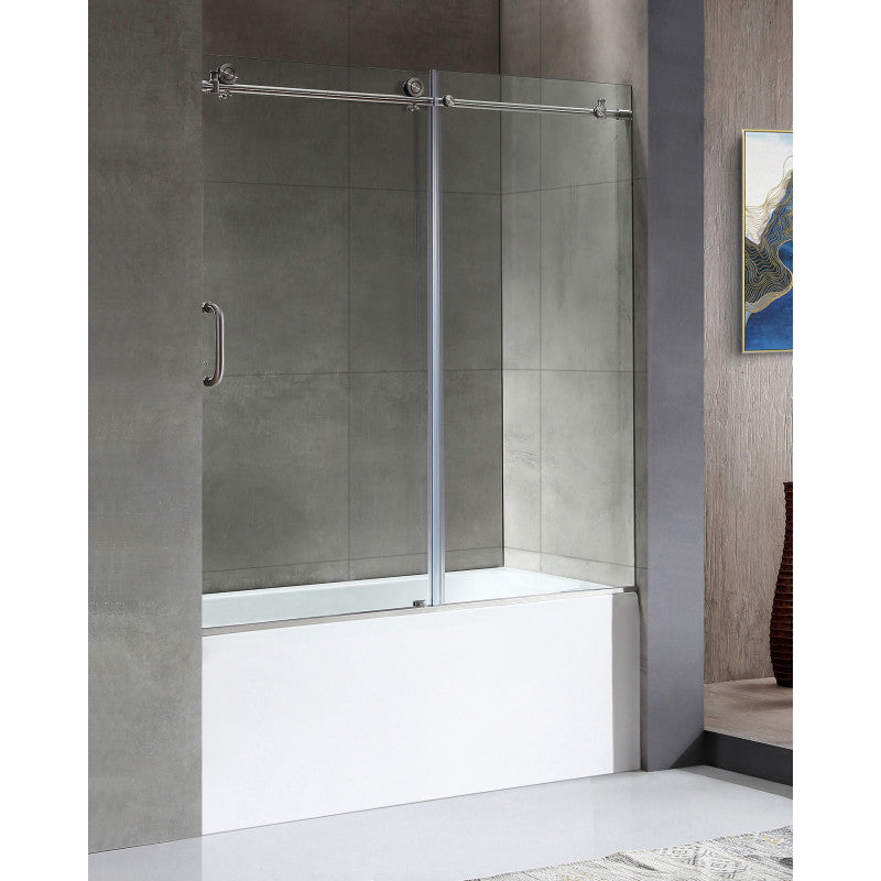 SD1701BN-3060R - 5 ft. Acrylic Right Drain Rectangle Tub in White With 60 in. x 62 in. Frameless Sliding Tub Door in Brushed Nickel