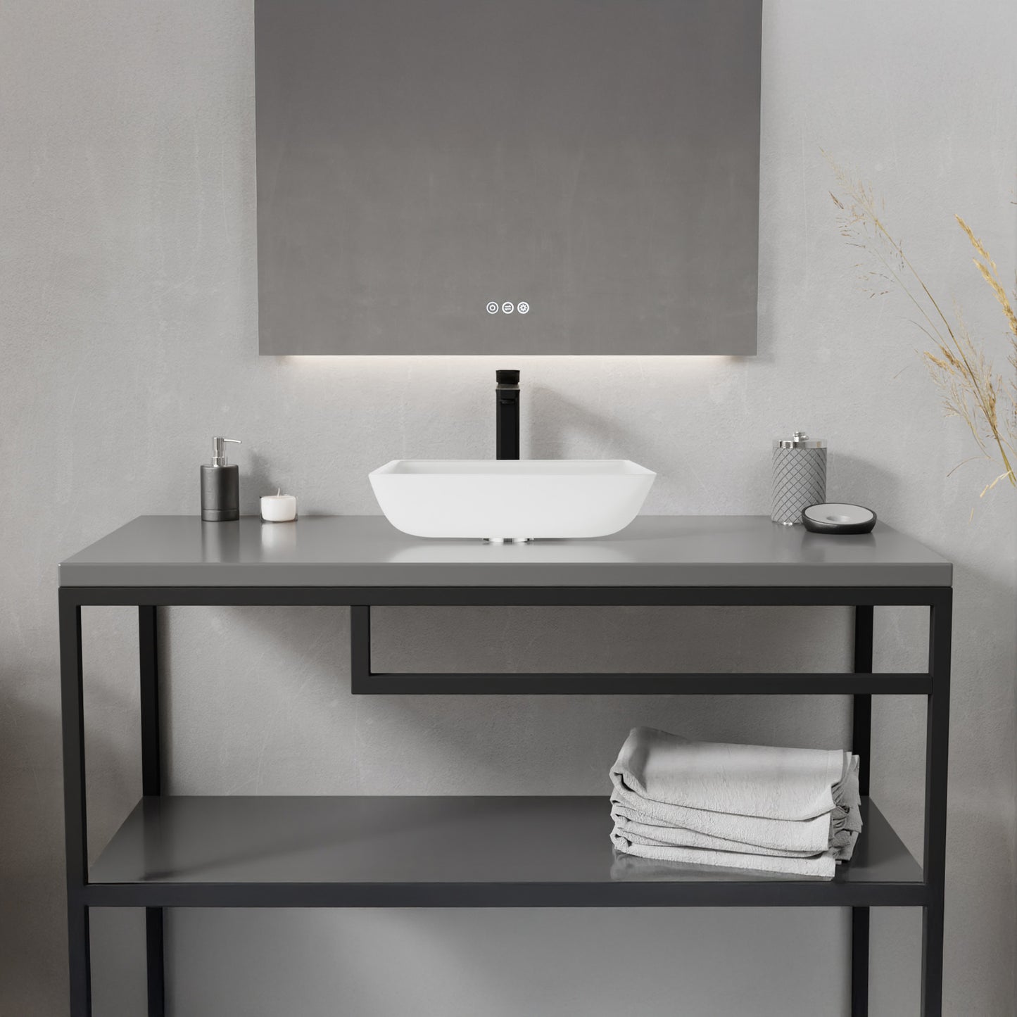 Solstice Series 16 in. L x 16 in. W Square Bathroom Vessel Sink in White Finish Glass with Chrome Pop-Up Drain