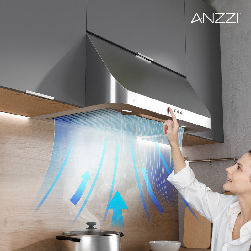 RH-AZ2576PSS - ANZZI 30-Inch 450 CFM 3-Speed Stainless Steel Under Cabinet Convertible Residential Range Hood with LED Lamp