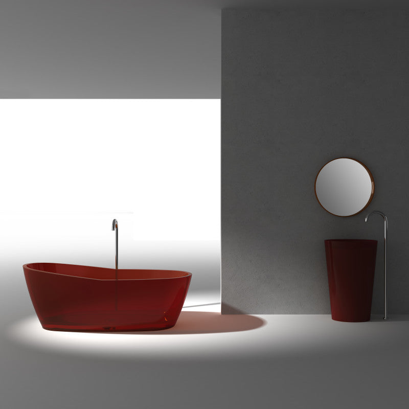 Ember 5.4 ft. Solid Surface Center Drain Freestanding Bathtub in Deep Red