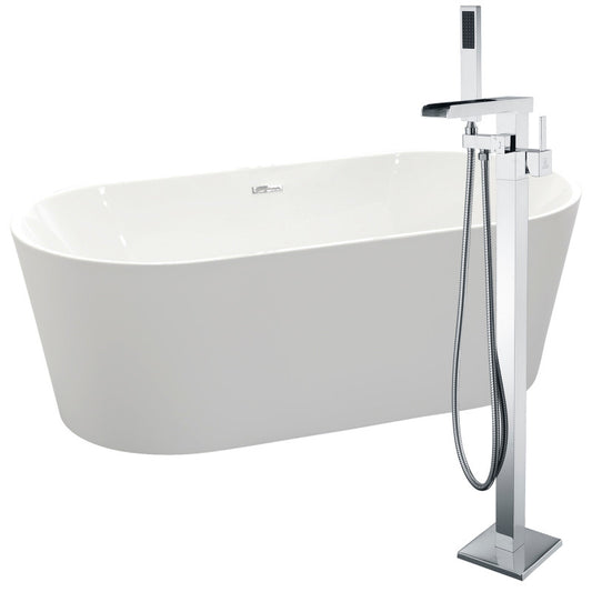 FTAZ098-0059C - Chand 67 in. Acrylic Flatbottom Non-Whirlpool Bathtub in White with Union Faucet in Polished Chrome