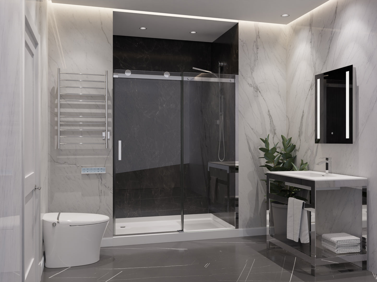Rhodes Series 48 in. x 76 in. Frameless Sliding Shower Door with Handle