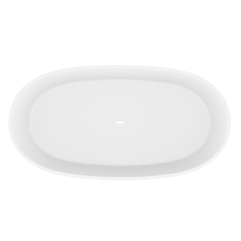 Roccia Series 61 in. x 31 in. Flat Bottom Solid Surface Freestanding Soaking Bathtub with Center Drain in Matte White