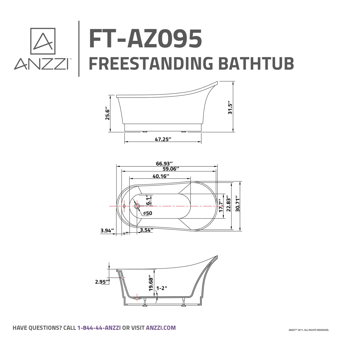 Prima Series 67 in. x 31 in. Flat Bottom Acrylic Freestanding Soaking Bathtub with Center Drain in Glossy White