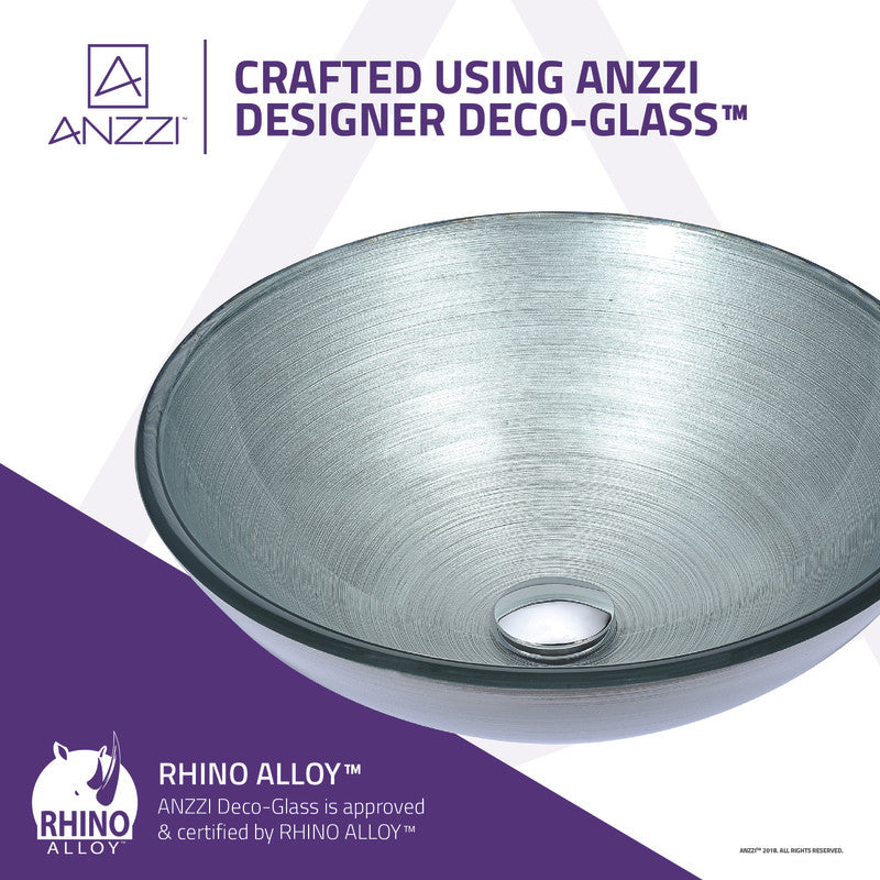 ANZZI Series Deco-Glass Vessel Sink in Brushed Silver