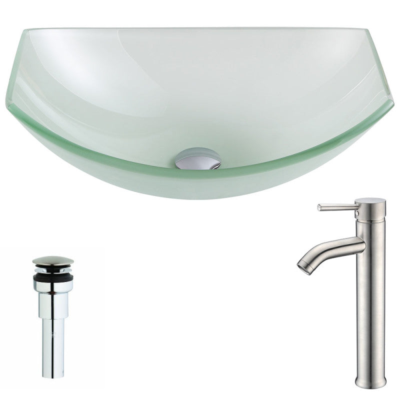 Pendant Series Deco-Glass Vessel Sink in Lustrous Frosted with Fann Faucet in Brushed Nickel