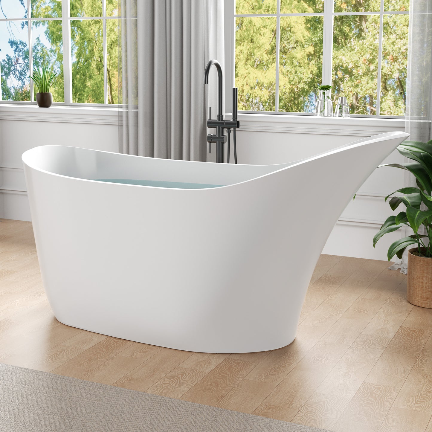 Tuasavi Series 68 in. x 29 in. Flat Bottom Solid Surface Freestanding Soaking Bathtub with Center Drain in Matte White