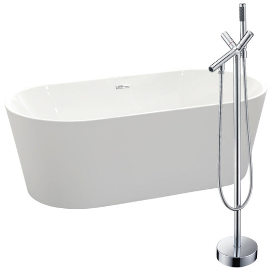 FTAZ098-0042C - Chand 67 in. Acrylic Flatbottom Non-Whirlpool Bathtub in White with Havasu Faucet in Polished Chrome