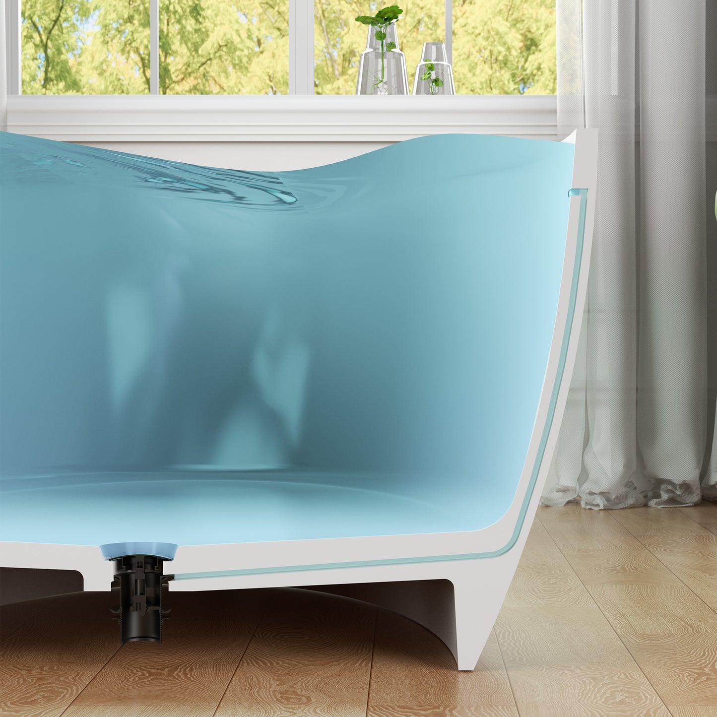 Cestino Series 67 in. x 36 in. Flat Bottom Solid Surface Freestanding Soaking Bathtub with Center Drain in Matte White