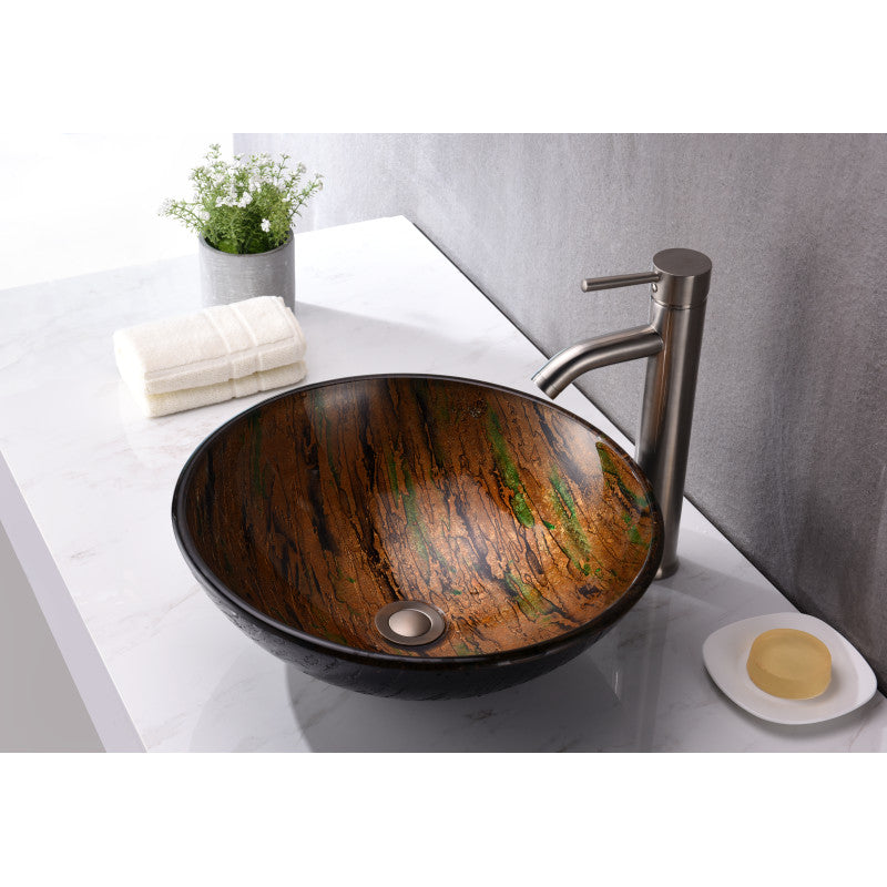 Nile Series 17 in. Bathroom Vessel Sink with Scratch-Tough and Stain-Resistant Non-Porous Surface in Brown Glass