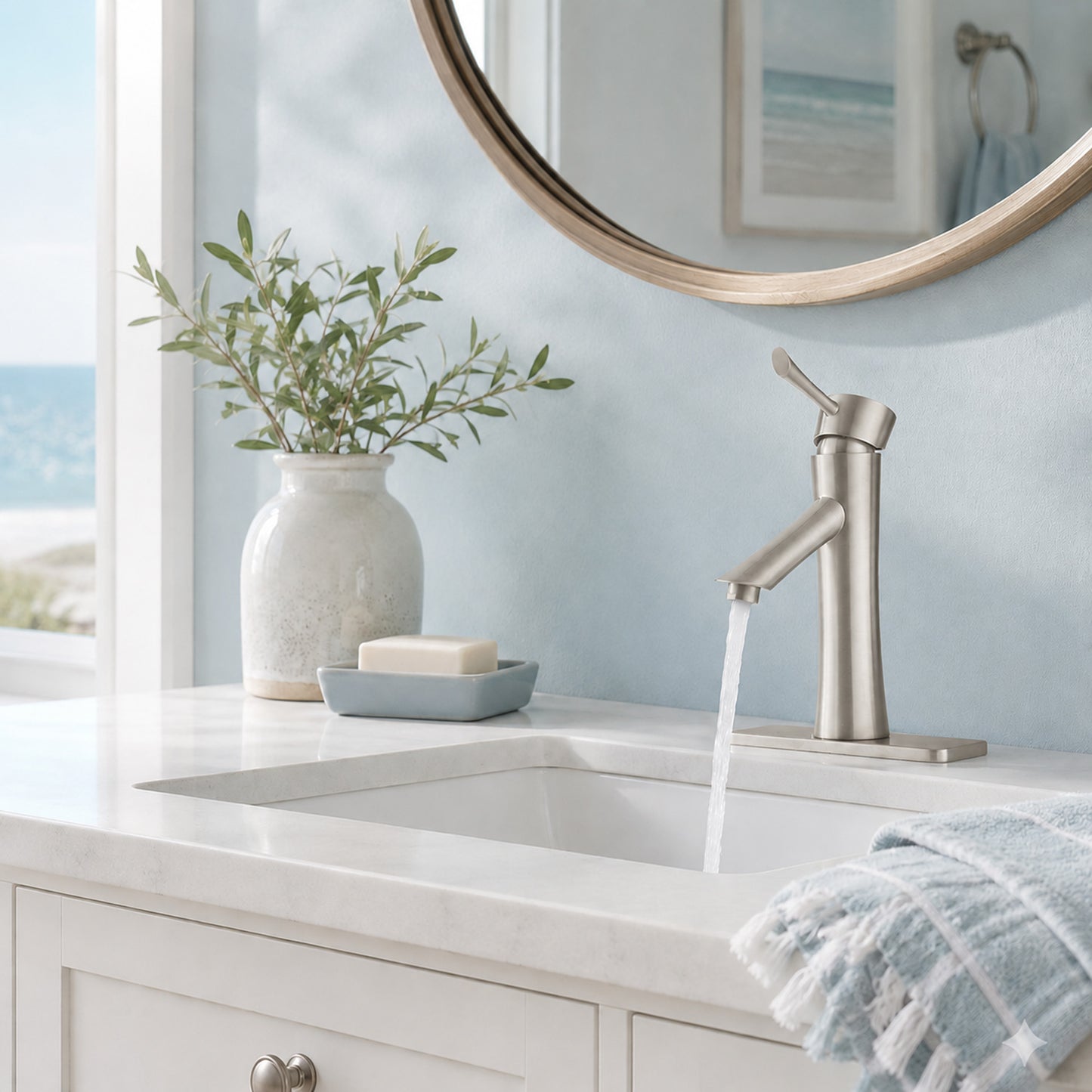 Saga Series Single Hole Single-Handle Low-Arc Bathroom Faucet in Brushed Nickel
