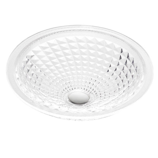 Diamante Round Clear Glass Vessel Bathroom Sink with Faceted Pattern