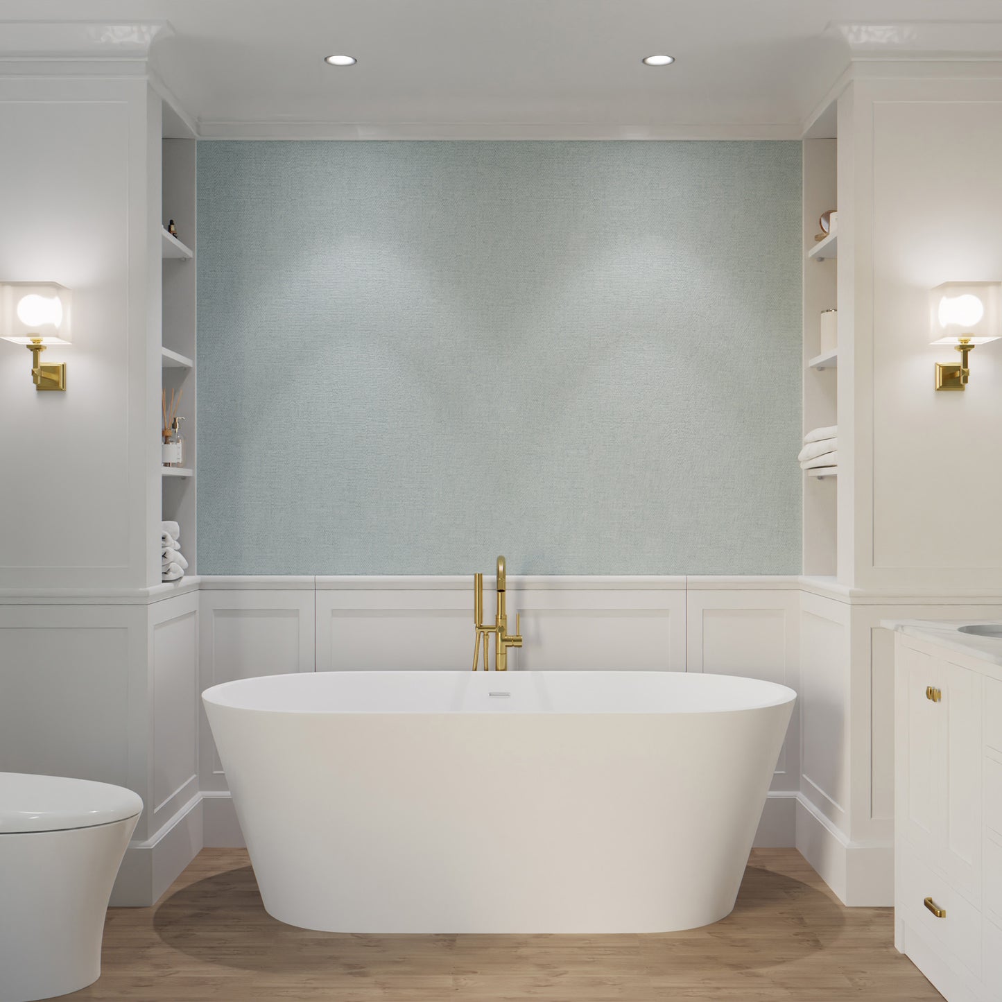 Kosima Series 67 in. x 28 in. Flat Bottom Solid Surface Freestanding Soaking Bathtub with Center Drain in Matte White