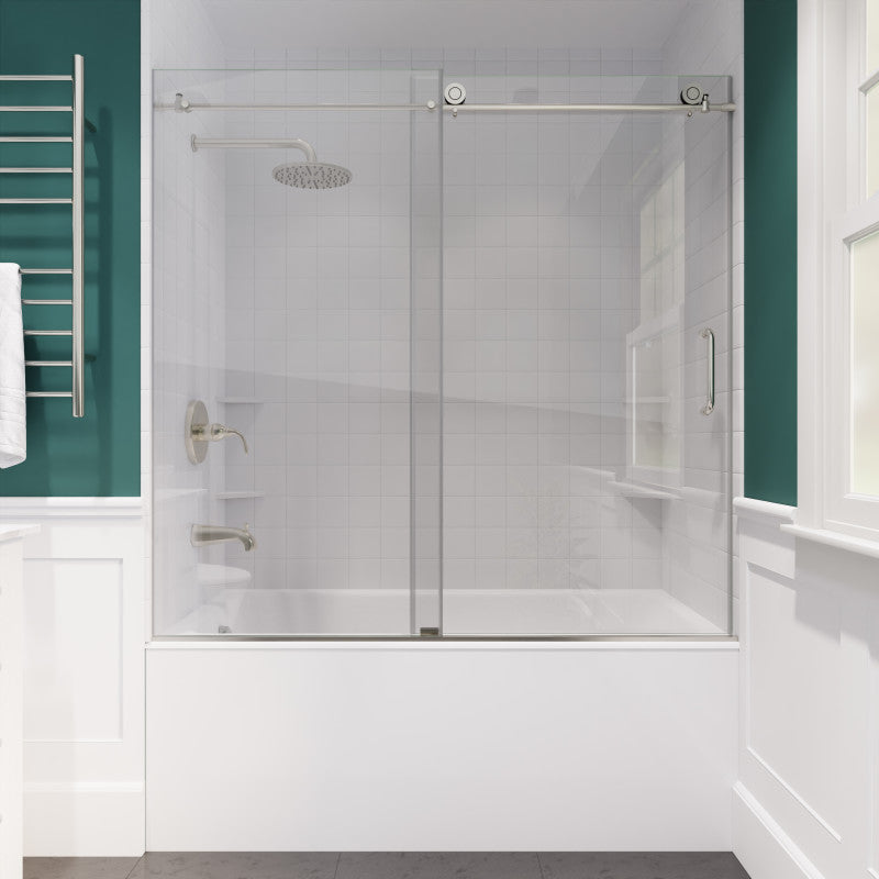 SD-AZ8080-01BN - Raymore Series 60 in. x 62 in. Frameless Sliding Tub Door in Brushed Nickel