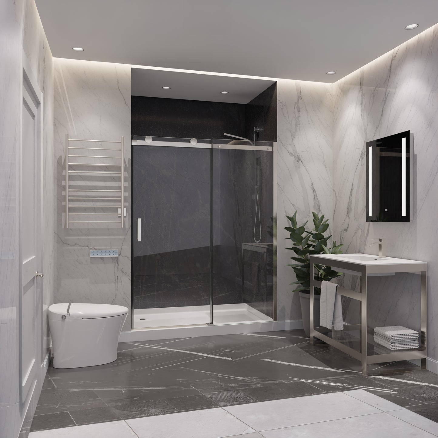 Rhodes Series 48 in. x 76 in. Frameless Sliding Shower Door with Handle