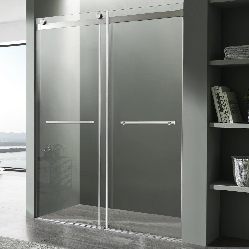 SD-FRLS05802BN - Kahn Series 60 in. x 76 in. Frameless Sliding Shower Door with Horizontal Handle in Brushed Nickel