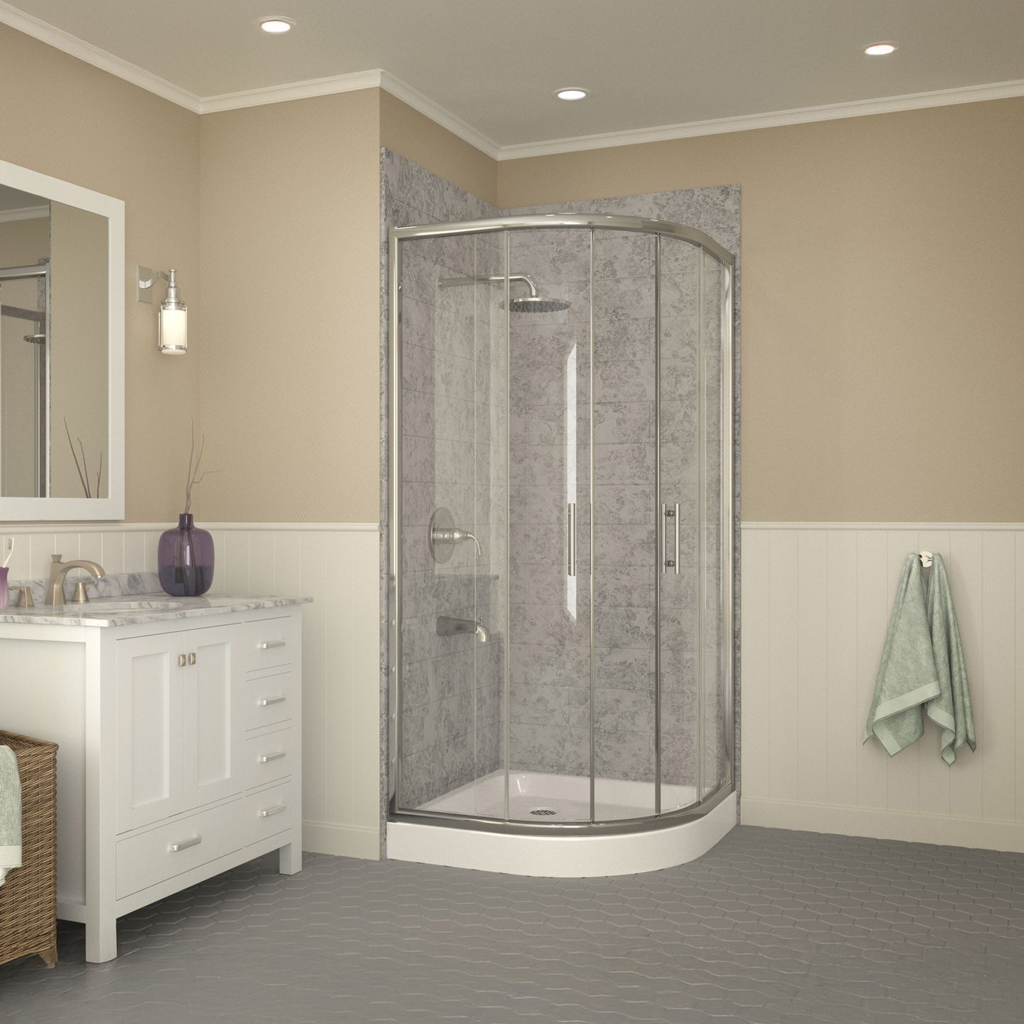 Randi Base Series 36 in. L x 36 in. W Corner Shower Shower Pan Base with Center Drain in Glossy White Marine Acrylic