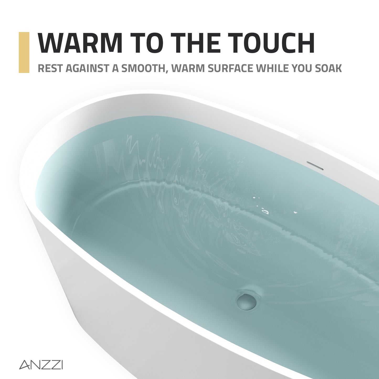 Roccia Series 61 in. x 31 in. Flat Bottom Solid Surface Freestanding Soaking Bathtub with Center Drain in Matte White
