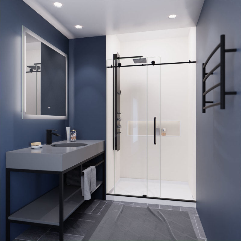 Leon Series 48 in. by 76 in. Frameless Sliding Shower Door with Handle