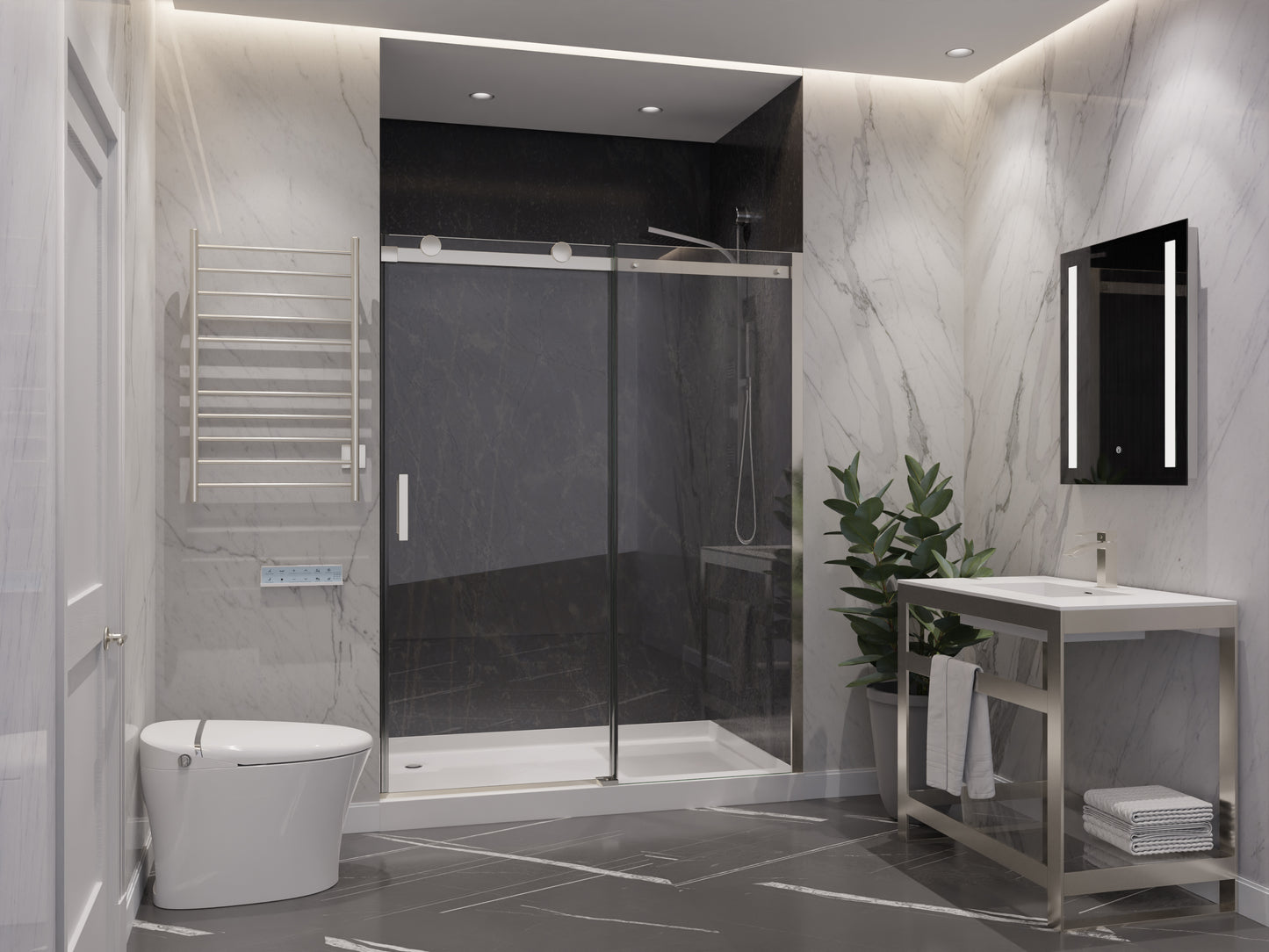 Rhodes Series 48 in. x 76 in. Frameless Sliding Shower Door with Handle