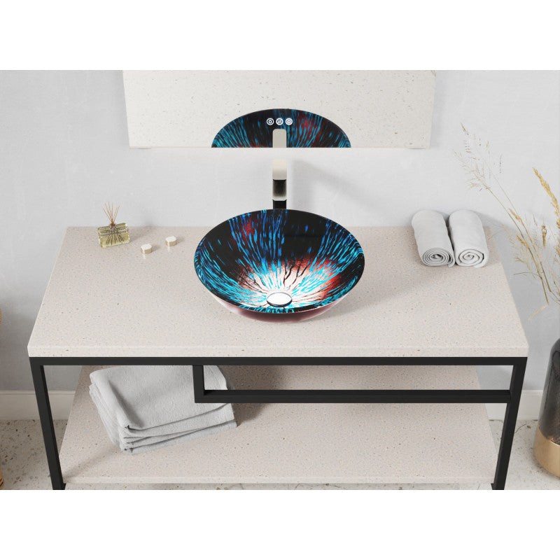 Belissima Round Glass Vessel Bathroom Sink with Stellar Burst Finish