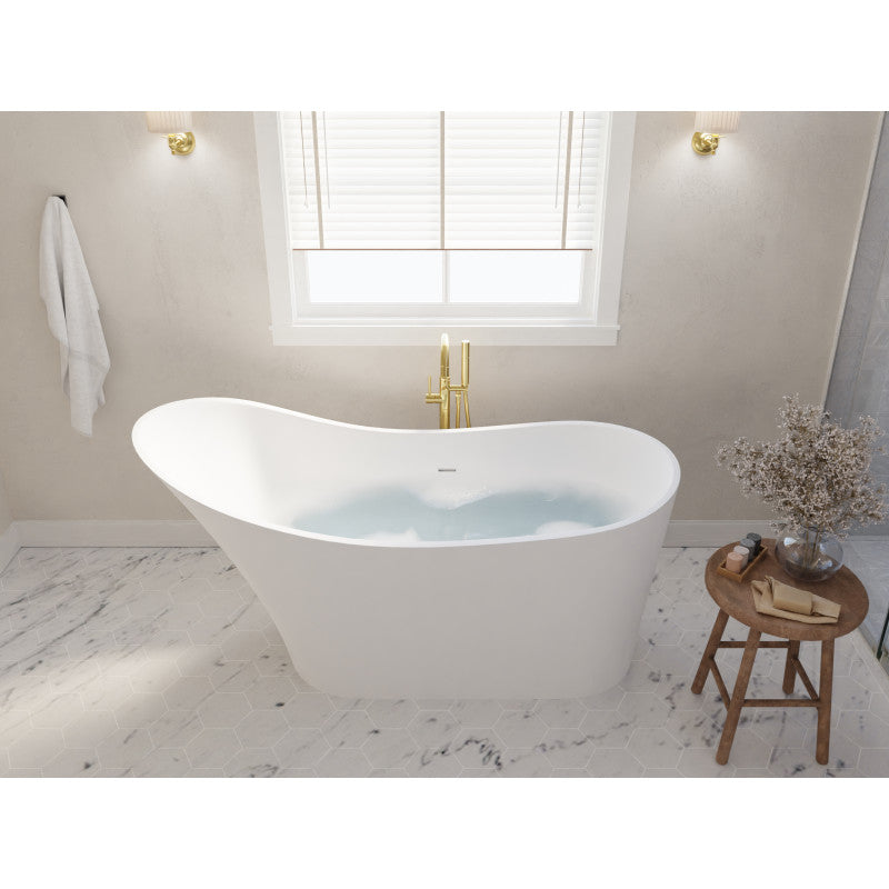 Tuasavi Series 68 in. x 29 in. Flat Bottom Solid Surface Freestanding Soaking Bathtub with Center Drain in Matte White