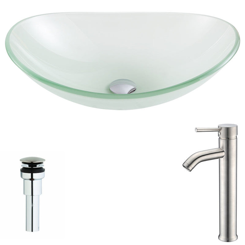LSAZ086-040 - Forza Series Deco-Glass Vessel Sink in Lustrous Frosted with Fann Faucet in Brushed Nickel
