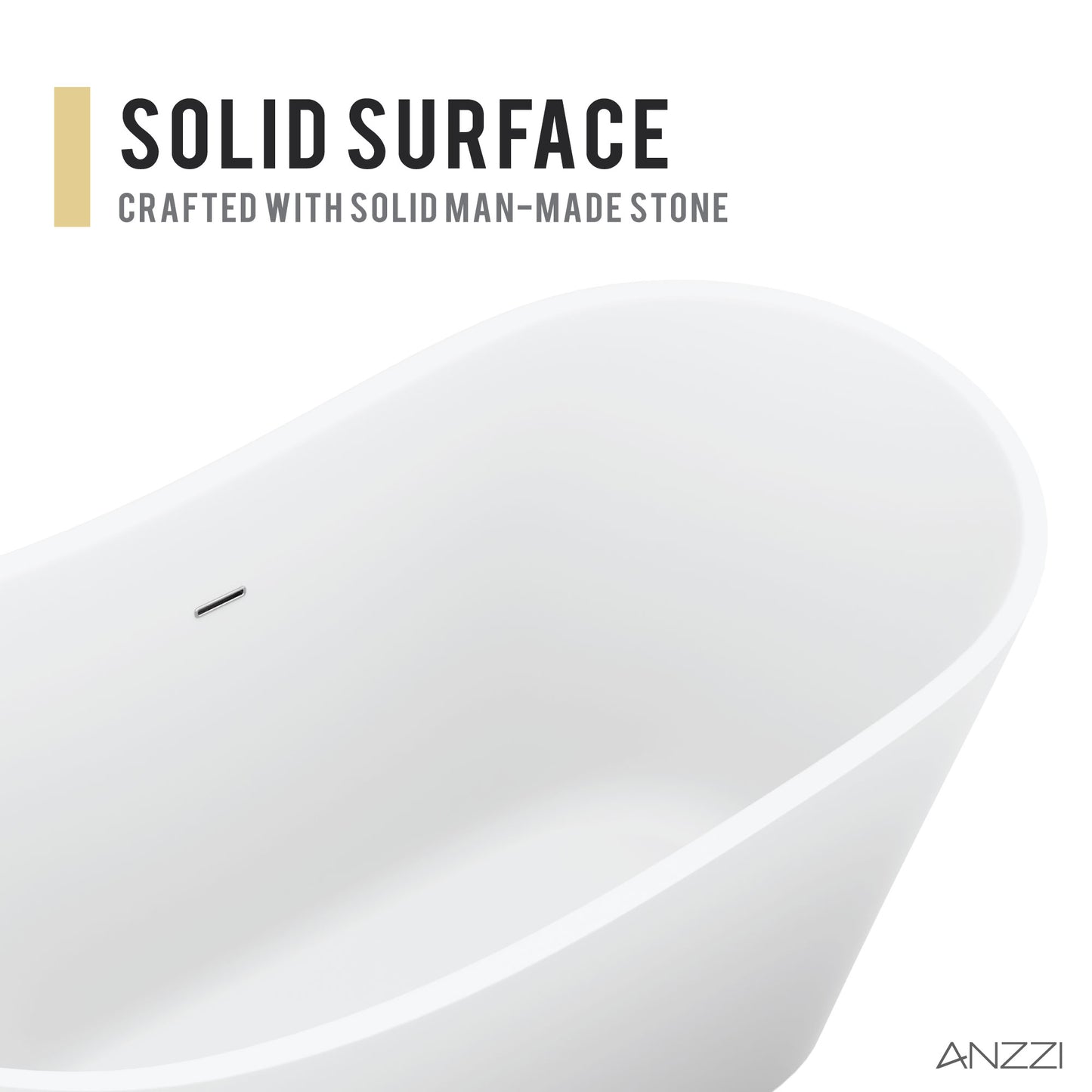 Tuasavi Series 68 in. x 29 in. Flat Bottom Solid Surface Freestanding Soaking Bathtub with Center Drain in Matte White