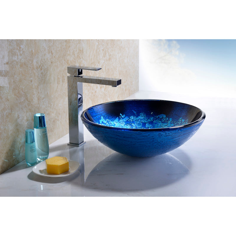 Tara Series Deco-Glass Vessel Sink in Blue Blaze