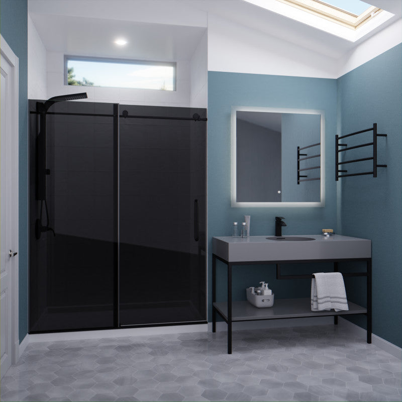SD-AZ8077-02MBT - Leon Series 60 in. by 76 in. Frameless Sliding Shower Door in Matte Black with Tinted Glass
