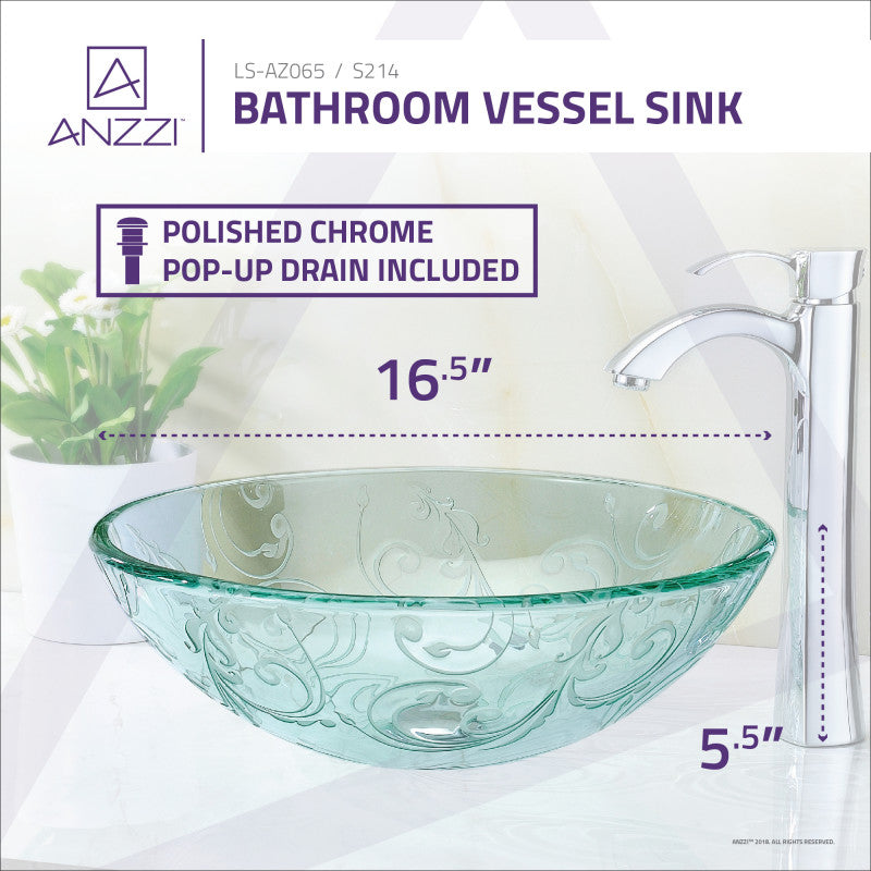 Kolokiki Series Vessel Sink with Pop-Up Drain in Crystal Clear Floral
