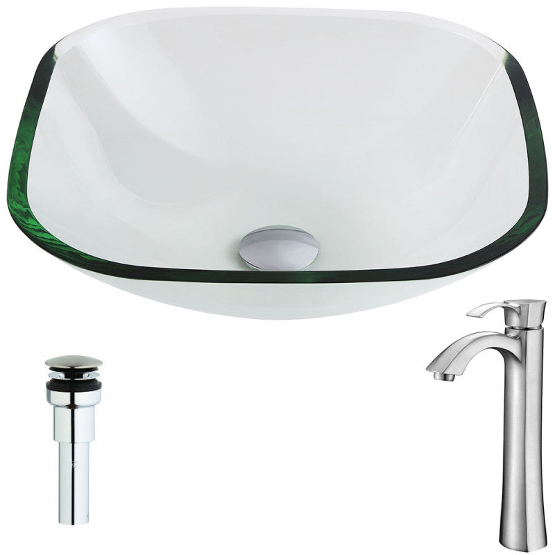 LSAZ074-095B - Cadenza Series Deco-Glass Vessel Sink in Lustrous Clear with Harmony Faucet in Brushed Nickel