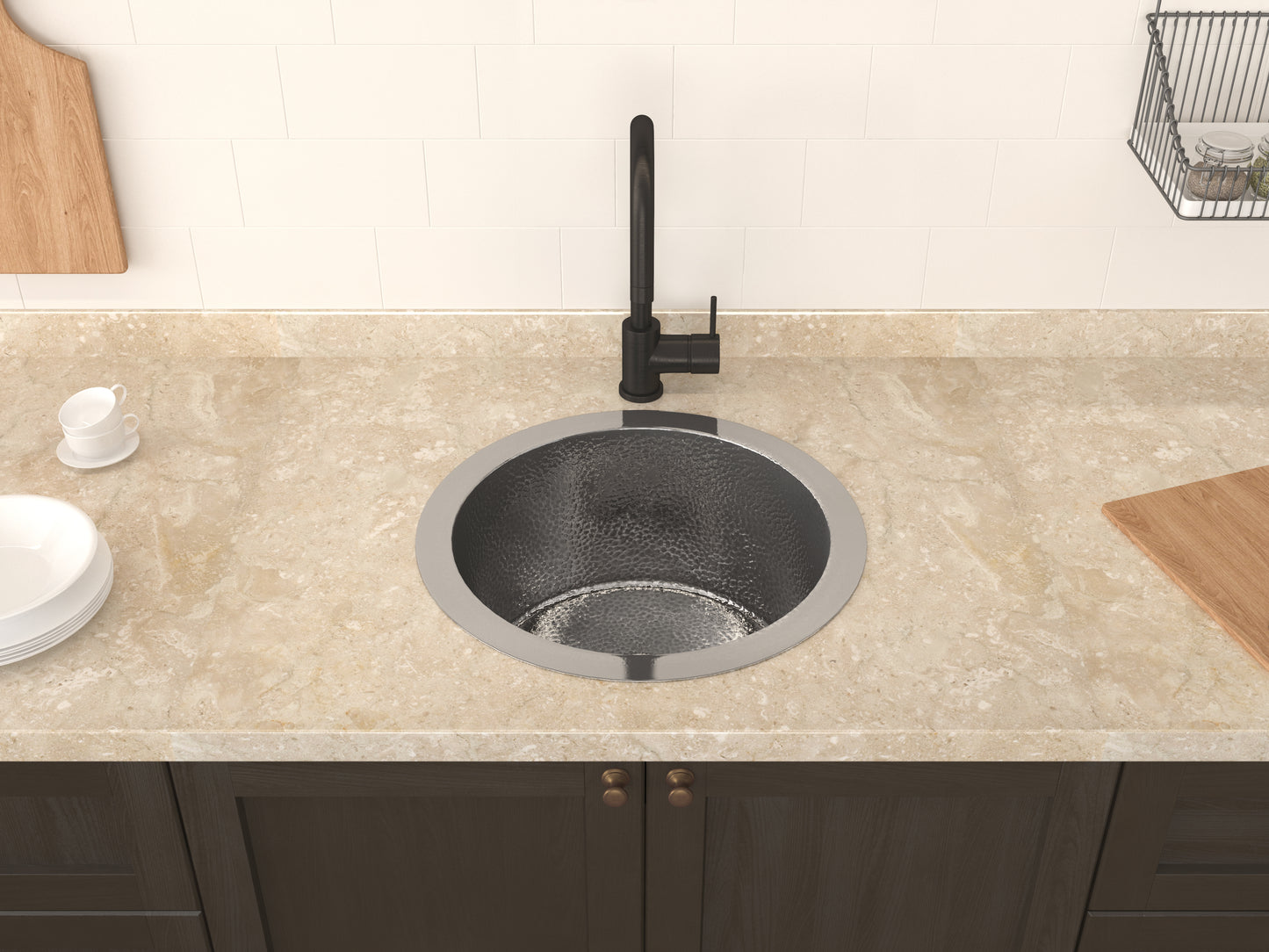 Compass Drop-in Handmade Copper 17 in. 0-Hole Single Bowl Kitchen Sink in Hammered Nickel