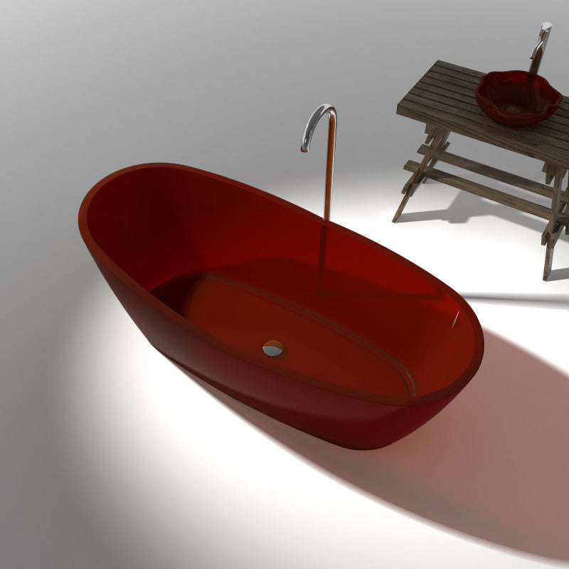 Ember 5.4 ft. Solid Surface Center Drain Freestanding Bathtub in Deep Red