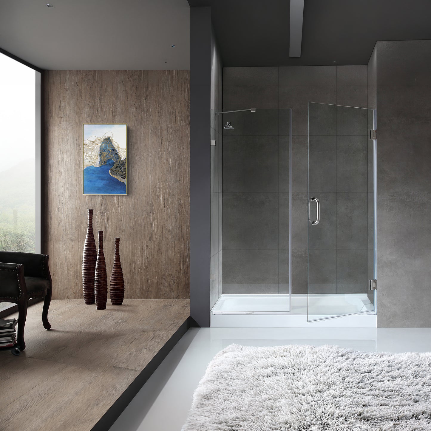 Consort Series 60 in. by 72 in. Frameless Hinged Alcove Shower Door with Handle