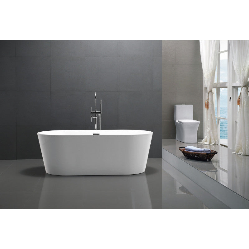 Chand Series 67 in. x 32 in. Flat Bottom Acrylic Freestanding Soaking Bathtub with Center Drain in Glossy White