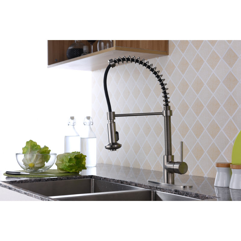 KF-AZ194BN - Step Single Handle Pull-Down Sprayer Kitchen Faucet in Brushed Nickel