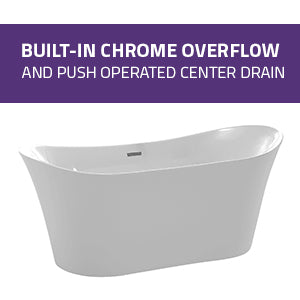 Eft Series 67 in. x 31 in. Flat Bottom Acrylic Freestanding 56 Gallon Soaking Bathtub with Center Drain in Glossy White