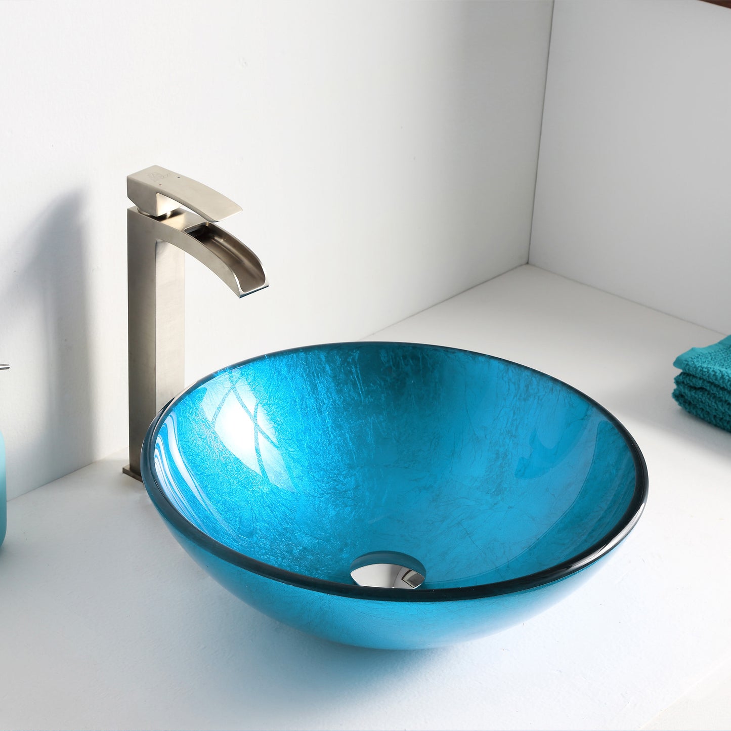 Accent Series 17 in. Bathroom Vessel Sink with Scratch-Tough and Stain-Resistant Non-Porous Surface in Blue Ice Glass