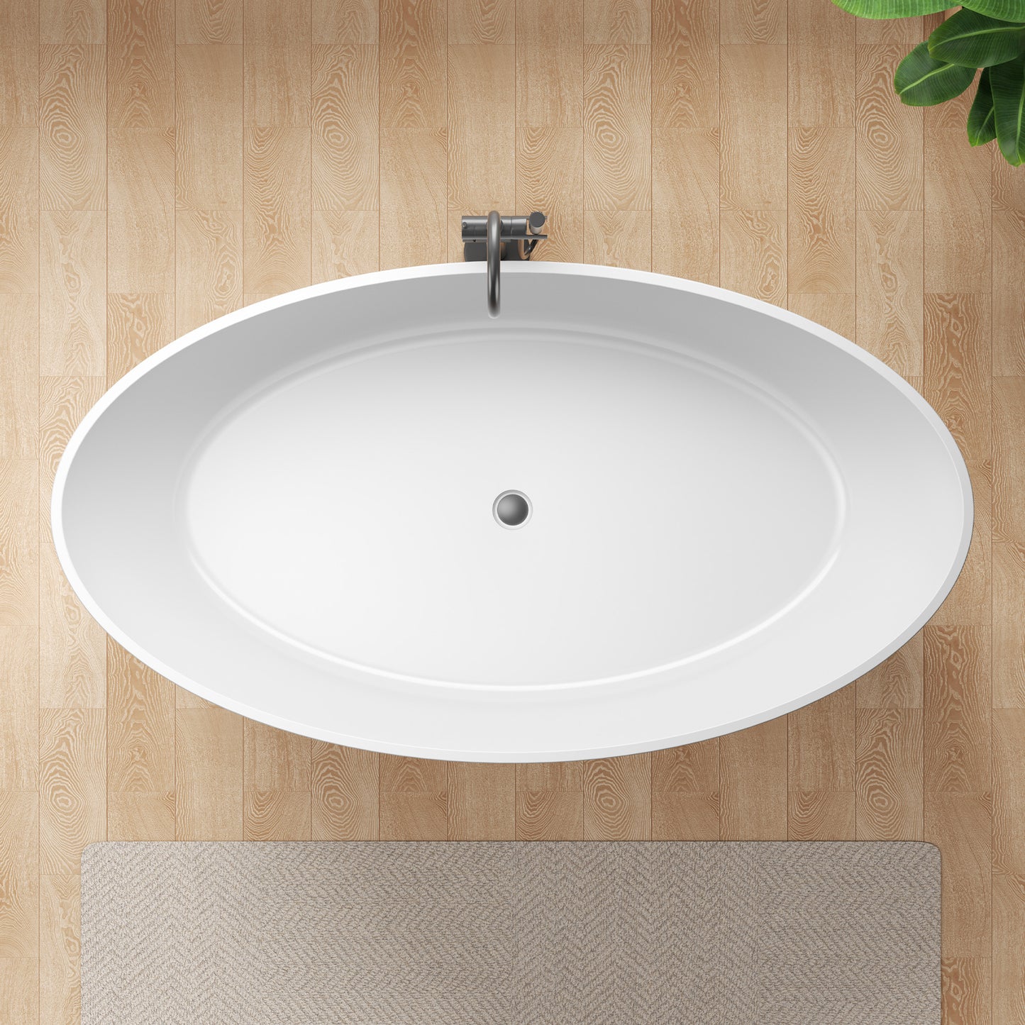 Cestino Series 67 in. x 36 in. Flat Bottom Solid Surface Freestanding Soaking Bathtub with Center Drain in Matte White