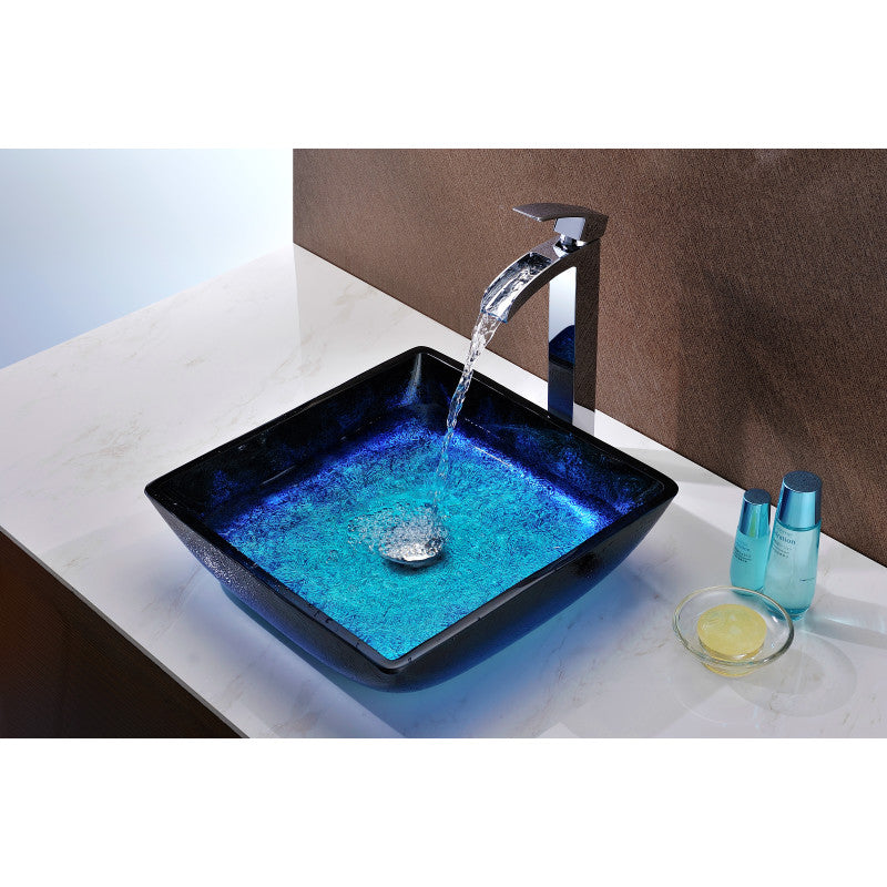 Kuku Series Deco-Glass Vessel Sink in Blazing Blue